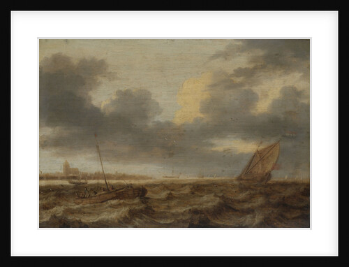 Fishing boats in choppy waters by Jan Porcellis
