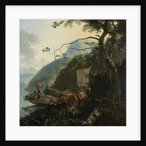 Boatmen Moored on the Shore of an Italian Lake Italy by Adam Pijnacker