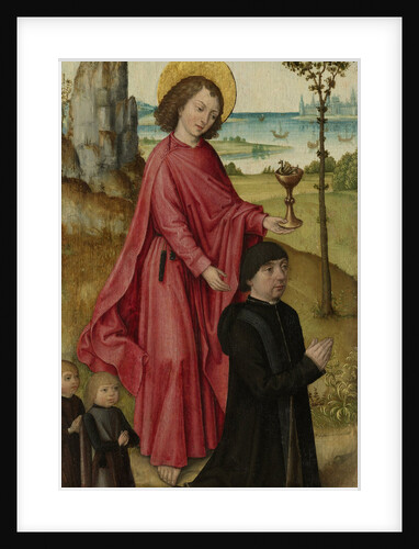 A Donor and his two Sons with Saint John the Evangelist, inner left wing of a triptych by Workshop of The Bruges Master of the Legend of Saint Ursula