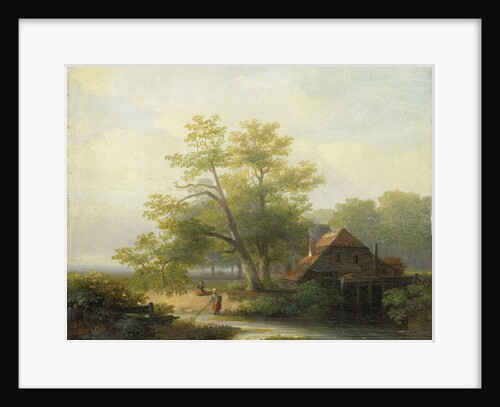 Water Mill in a Wooded Landscape by Lodewijk Hendrik Arends