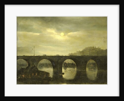 View of a Bridge of the Seine in Paris by Moonlight, France by Antonie Waldorp
