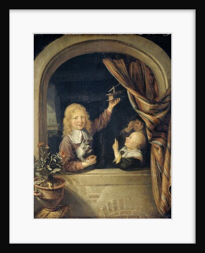 Children with a mousetrap by Domenicus van Tol