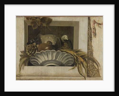 Still Life with a Bowl of Corn, Artichokes, Grapes and a Parrot by Jacob van Campen