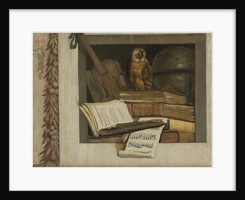 Still Life with Books, Sheet Music, Violin, Celestial Globe and an Owl by Jacob van Campen
