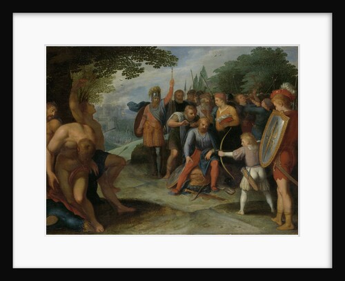 After the Fall of Vetera Castra Claudius Civilis has his hair cut while his son shoots some prisoners by Otto van Veen