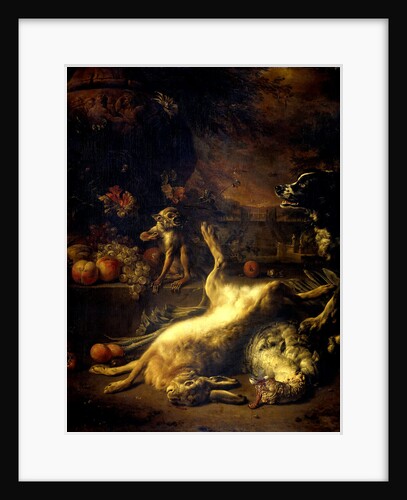 A Monkey and a Dog with Dead Game and Fruit by Jan Weenix