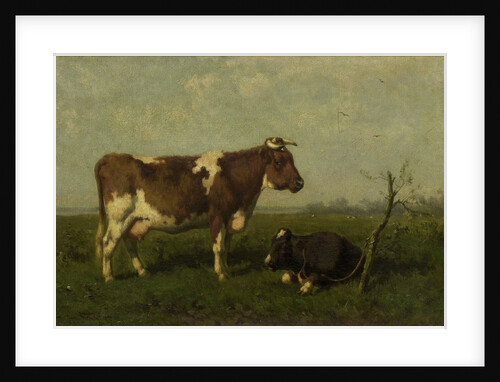 A cow with her calf in a meadow by Jan Vrolijk