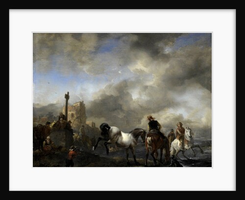 Watering Horses near a Boundary Marker by Philips Wouwerman