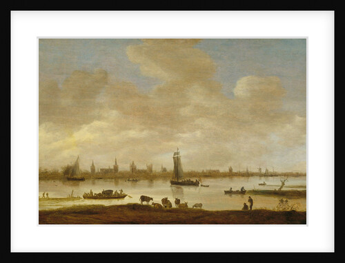 View of an Imaginary Town on a River with the Tower of Saint Pol in Vianen, River Landscape with View of Vianen by Jan van Goyen