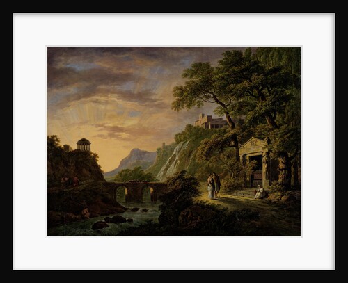 Arcadian Landscape with sunset by Daniël Dupré