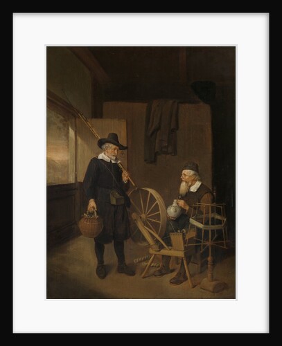 Interior with an Angler and a Man Sitting at a Spinning Wheel and Reel by Quiringh Gerritsz. van Brekelenkam