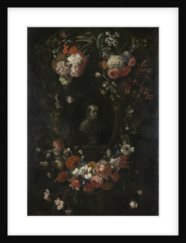 Garland of Flowers surrounding Portrait of Hieronymus van Weert, Martyr of Gorkum by David Teniers II