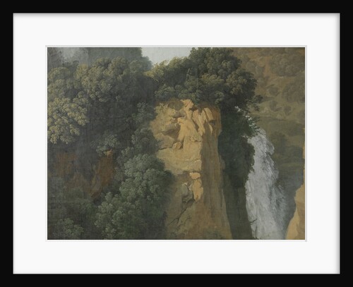 Overgrown Cliffs with a Waterfall in Italy, perhaps at Tivoli by Hendrik Voogd