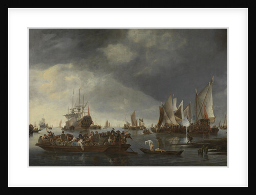 Harbor with Sailboats and Ferry Boat by Hendrick Jacobsz. Dubbels