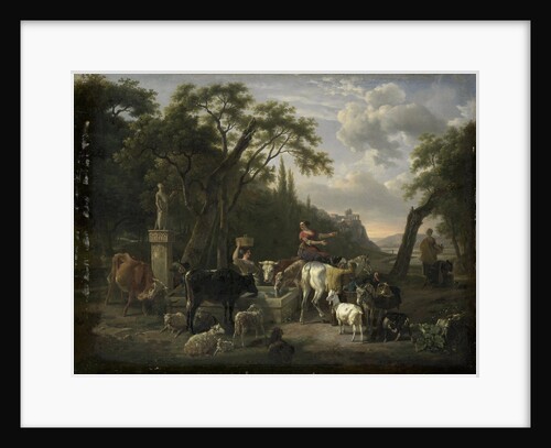 Italian Landscape with Shepherds and Animals at a Fountain by Jean Louis Demarne