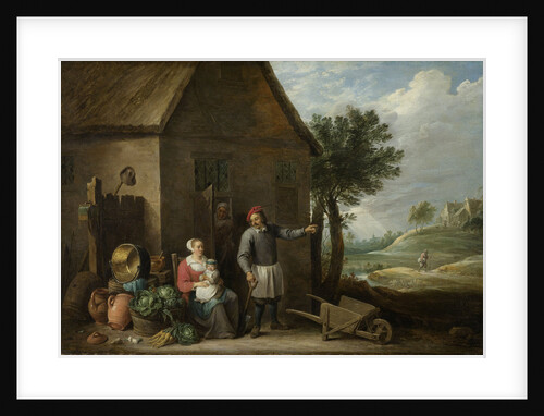 A peasant with his wife and child in front of the farmhouse by David Teniers