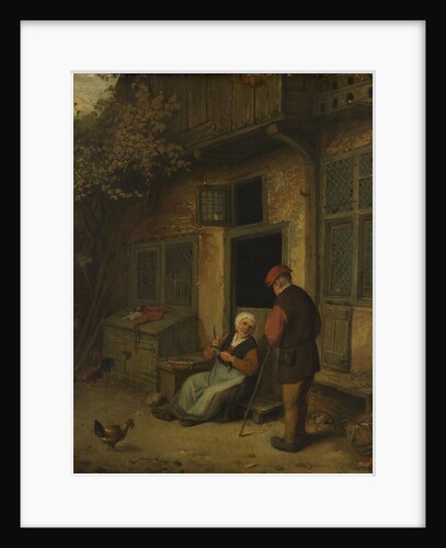 A woman gutting herring in front of her house by Adriaen van Ostade