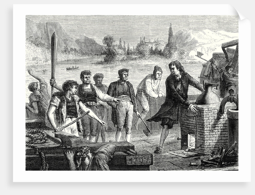 The Boatmen of the Weser Chop Papin's Steamboat in Pieces by Anonymous