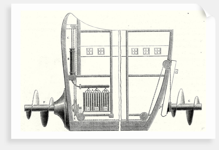 Cross Section of the Rear and the Front of the Propeller Boat of Charles Dallery by Anonymous