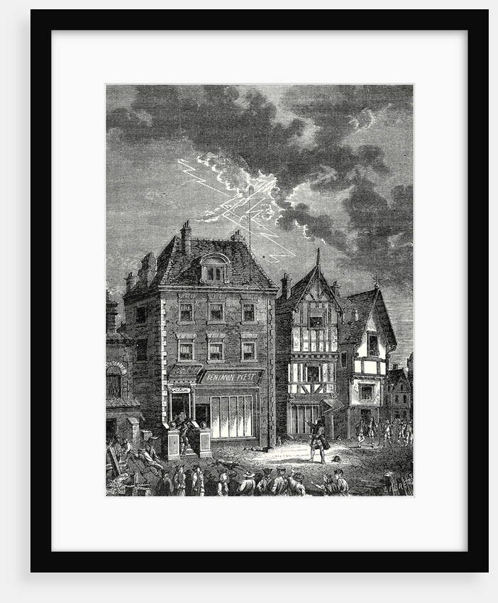 The First Lightning Rod Created by Franklin in Philadelphia Located on the Roof of the House of Benjamin West is Hit by Lightning by Anonymous
