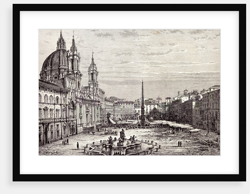 Rome Italy 1875 Piazza Navona and Church of St. Agnes by Anonymous