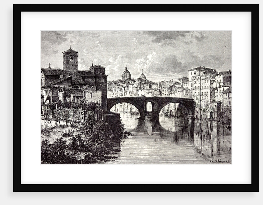 Rome Italy 1875 Island of the Tiber St. Bartholomew and the Quattro Capi Bridge by Anonymous