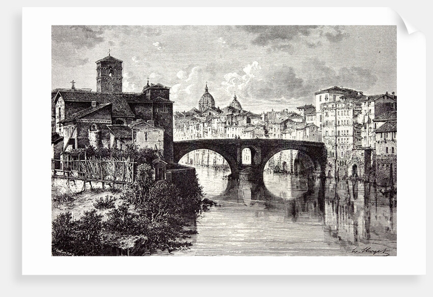 Rome Italy 1875 Island of the Tiber St. Bartholomew and the Quattro Capi Bridge by Anonymous