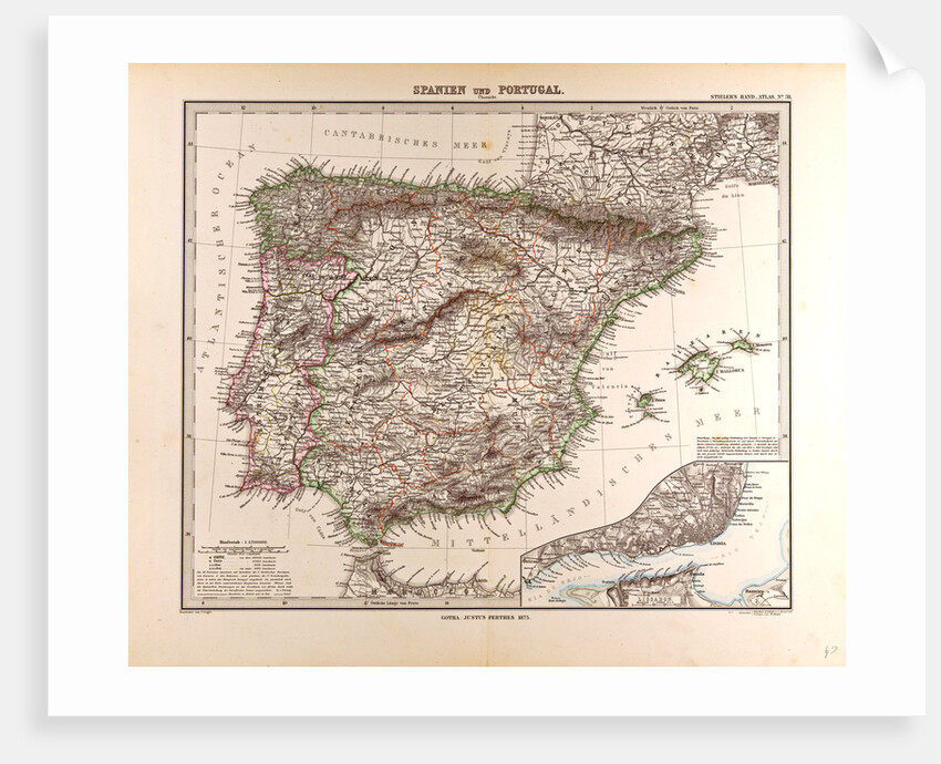 Spain and Portugal Map 1875 by Anonymous