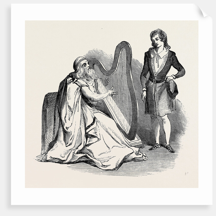 Tableau Vivant from the Lay of the Last Minstrel Mf. Byrne, the Irish Harper by Anonymous