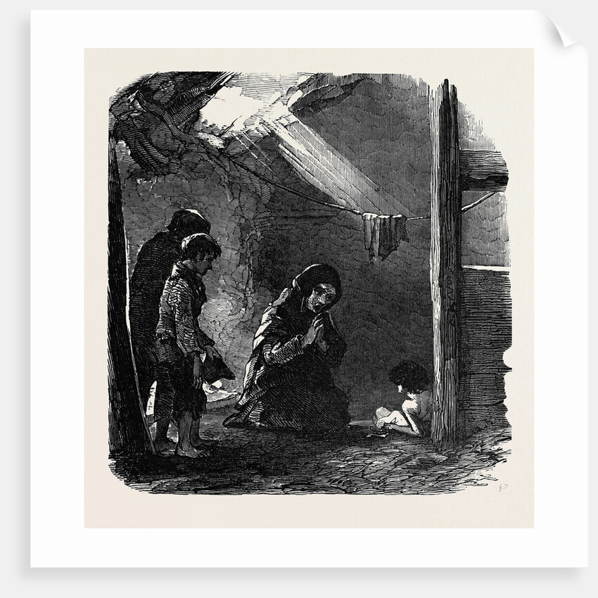 Sketch in a House at Fahey's Quay, Ennis, the Widow Connor and Her Dying Child by Anonymous