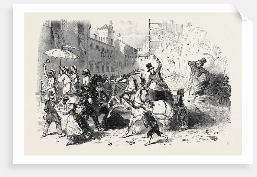 The Carnival at Rome, Explosion of a Hand Grenade in the Carriage of the Prince of Musignano by Anonymous