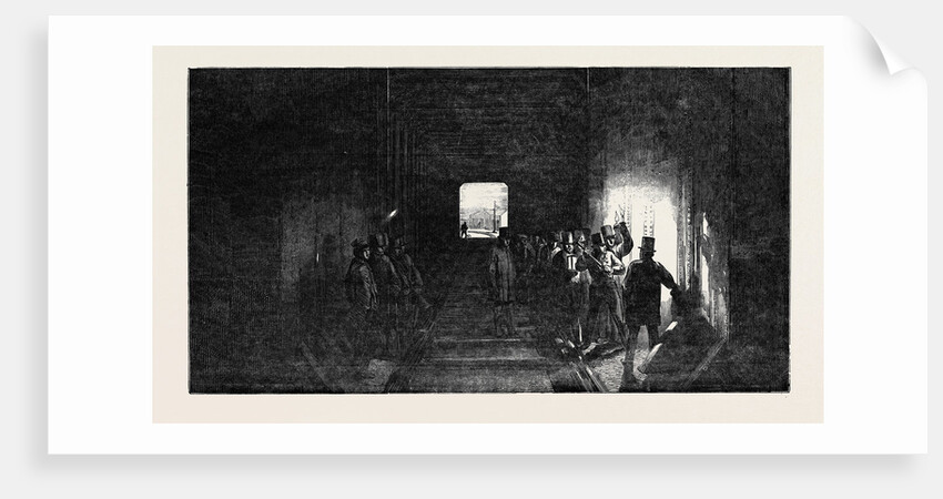 The Britannia Tubular Bridge: Interior of the Tube, Mr. Stephenson Driving the Last Rivet by Anonymous