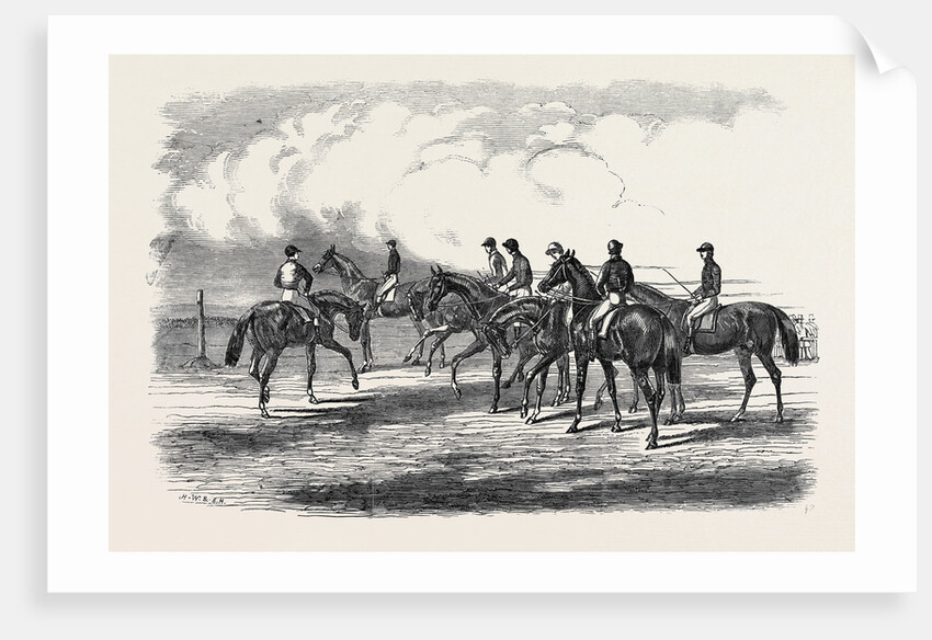 Epsom Spring Meeting, Sketch on the Downs, Preparing to Start for the Great Metropolitan Stakes, April 13, 1850 by Anonymous
