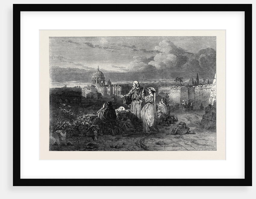 Exhibition of the Society of Painters in Water Colour, No. 59 a Group of Pilgrims in Sight of St. Peter's, Rome. by Anonymous