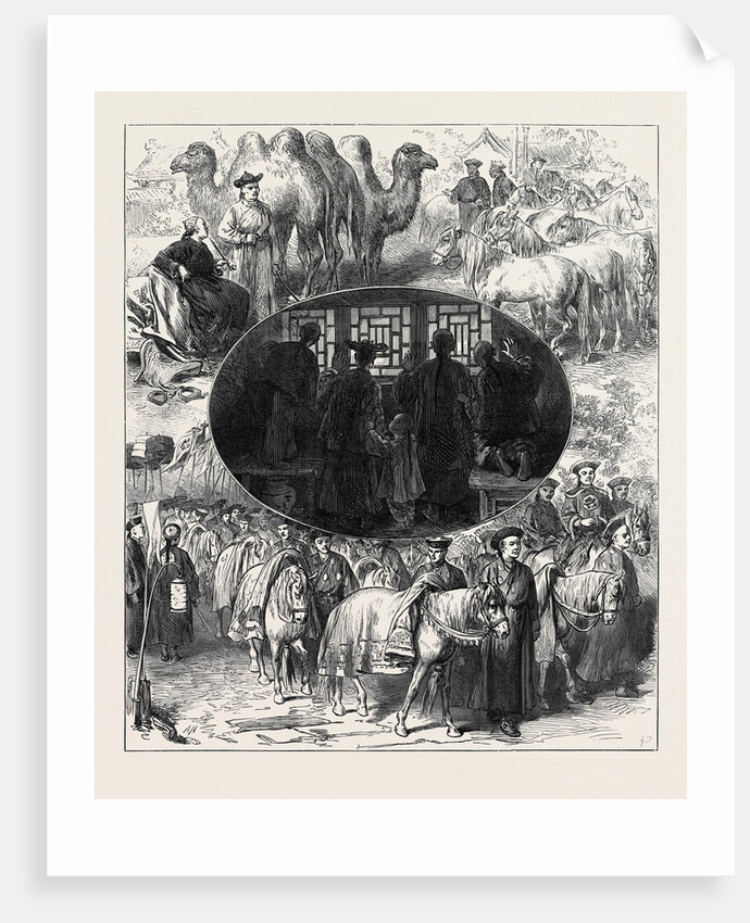 The Chinese Imperial Marriage at Pekin: Horses and Camels Presented to the Emperor. How the Chinese Saw the Bridal Procession. Led Horses in the Bridal Procession. 1873 by Anonymous