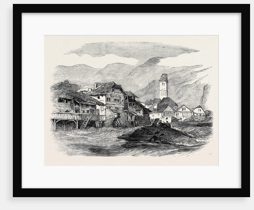 Inundation of the River Aar, at Unterseen, Switzerland, on August 1, Remains of Houses above the Bridge by Anonymous