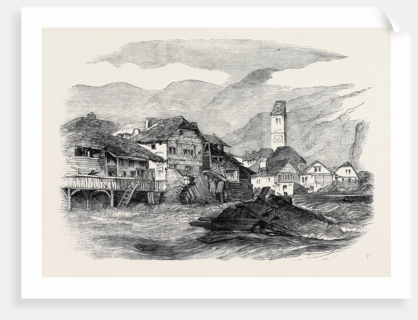 Inundation of the River Aar, at Unterseen, Switzerland, on August 1, Remains of Houses above the Bridge by Anonymous
