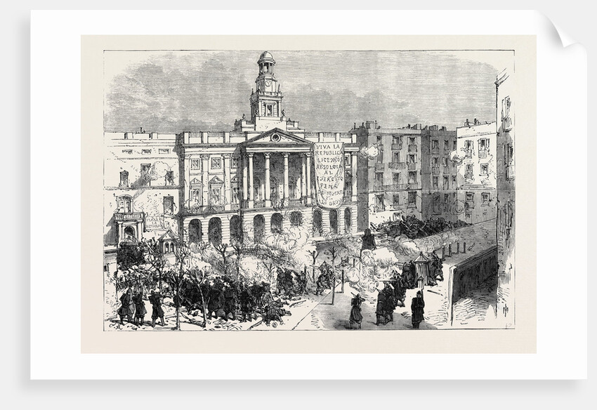 The Revolt at Cadiz: Troops Attacking the Town Hall Spain 1869 by Anonymous
