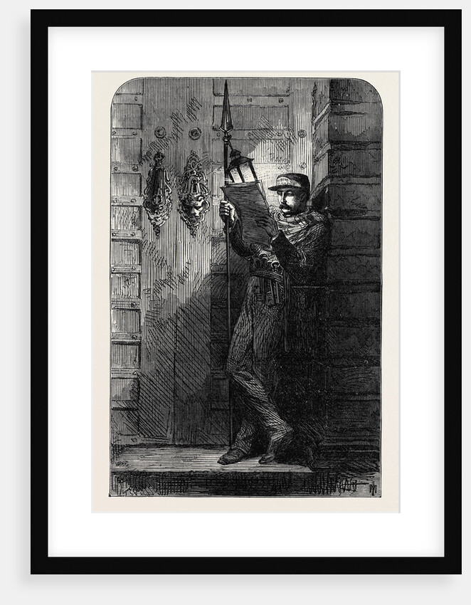 The Revolution in Spain: Sentinel Reading the News at Midnight 1869 by Anonymous