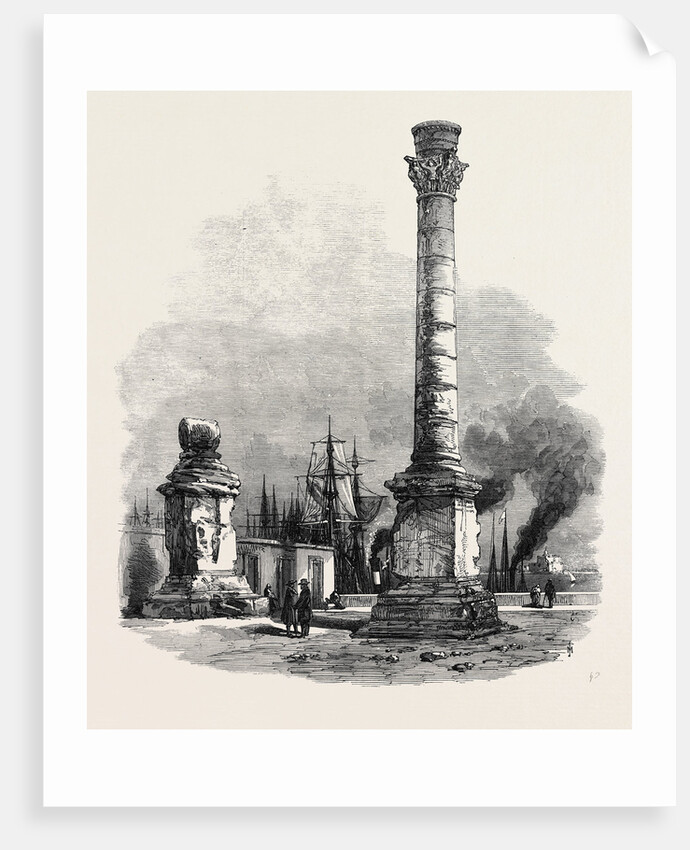 The New Overland Route to India: The Two Columns at Brindisi Marking the Terminus of the Appian Way 1869 by Anonymous