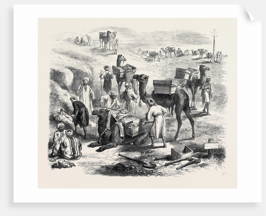 The Isthmus of Suez Maritime Canal: Workmen Loading Dromedaries 1869 by Anonymous