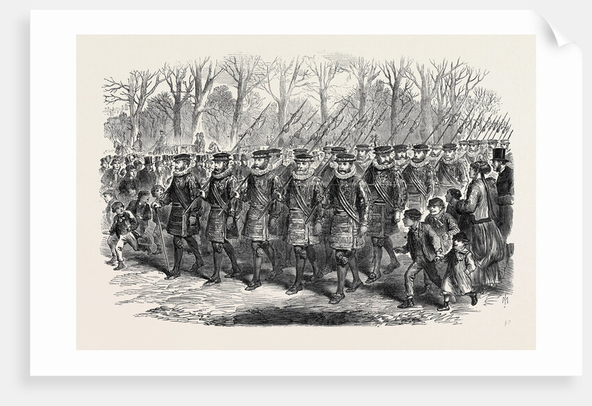 The Royal Drawingroom: Yeomen of the Guard Marching to Buckingham Palace UK 1869 by Anonymous