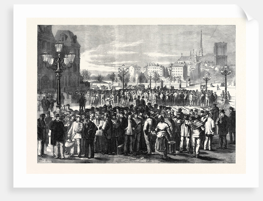 Workmen Waiting to Be Engaged in the Place of the Hotel De Ville Paris France 1869 by Anonymous