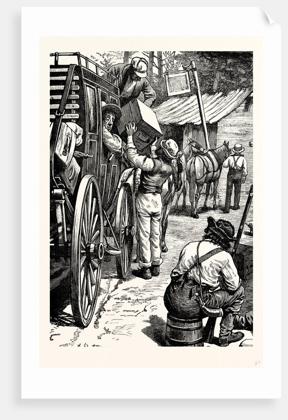 Charles Dickens American Notes 1842 As the Coach Stops a Gentleman in a Straw Hat Looks Out of the Window by Anonymous