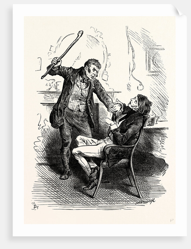 Charles Dickens Sketches by Boz Leave that 'Ere Bell Alone You Wretched Loo-Nattic ! Said the Boots Suddenly Forcing the Unfortunate Trott Back Into His Chair. And Brandishing the Stick Aloft. by Anonymous