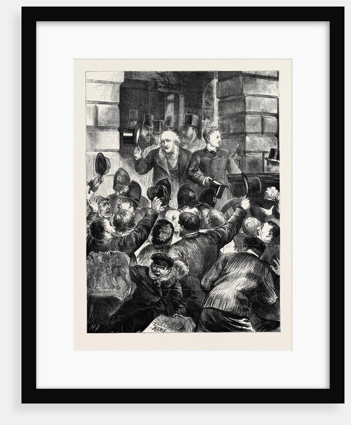 Electioneering at Liverpool: Scene at the Townhall after the Nomination 1880 by Anonymous