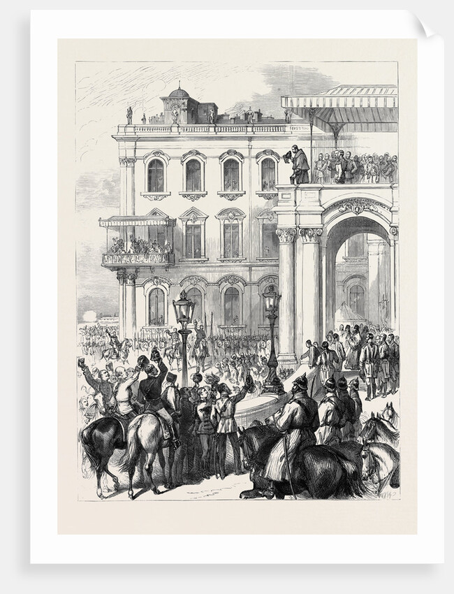 The Emperor of Russia Bowing to the People from the Soltykoff Balcony of the Winter St. Petersburg 1880 by Anonymous