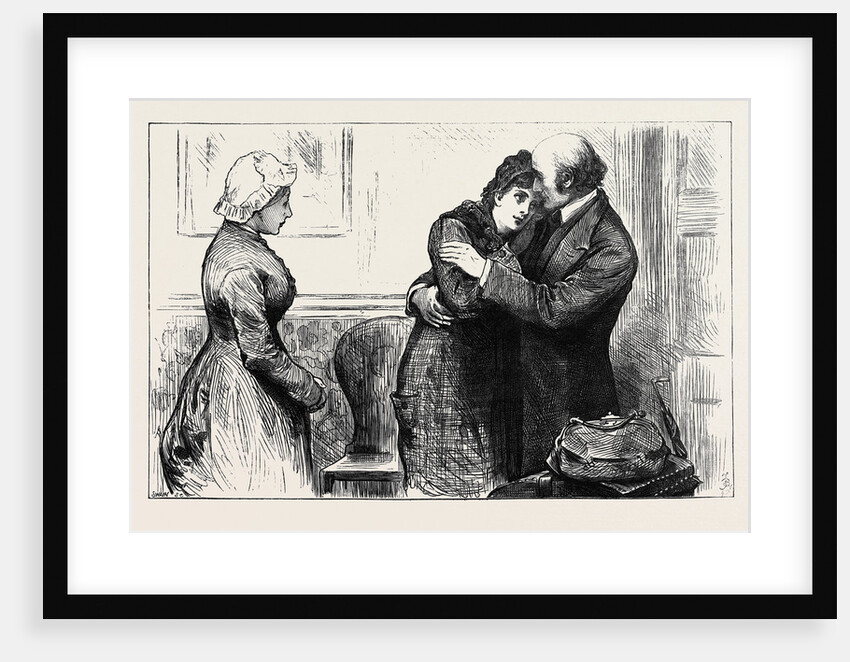Then She Packed Up Such Few Things As She Wanted and Kissed Her Father with Her Prim Little Black Silk Bonnet on Ready to Start. 1880 by Anonymous