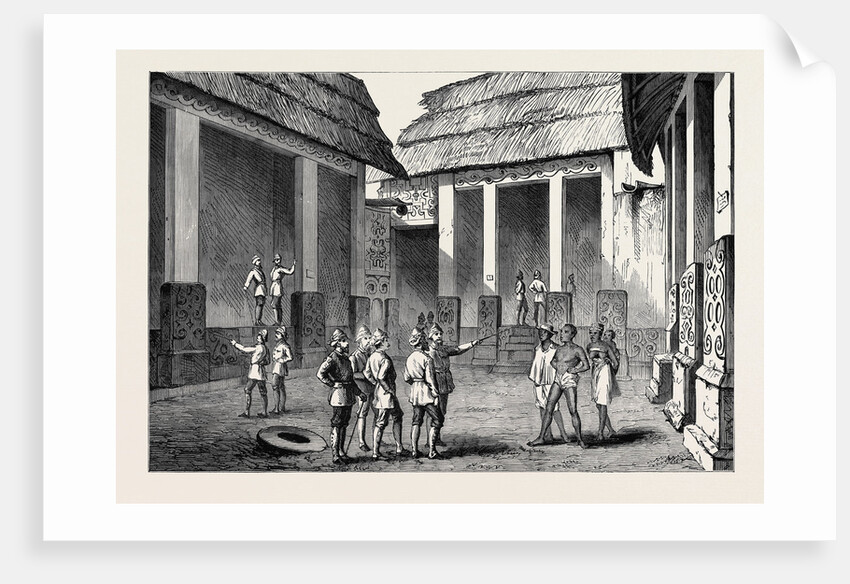 The Ashantee War: Interior of the Adansi Chief's Palace at Fomannah: English Officers Selecting Quarters 1874 by Anonymous