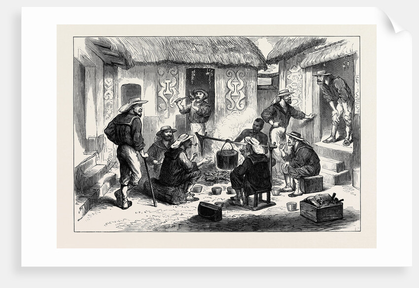 The Ashantee War: Naval Brigade Men Breakfasting in the Courtyard of an Ashantee House 1874 by Anonymous